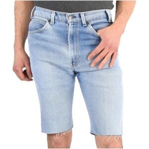 70s Vintage Levi's Cutoff Denim Shorts Mens 32 Blue Stretch Raw Hem 12" Inseam